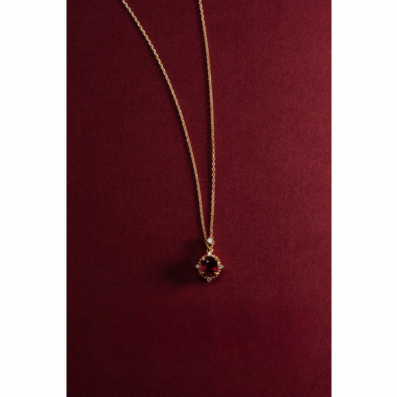 S925 Sterling Silver Plated 18K Gold Pomegranate Red Zircon Collarbone Chain