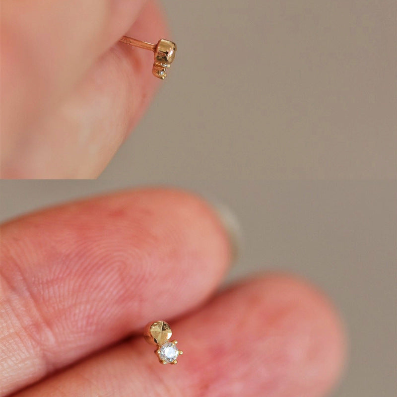 S925 Silver Plated 14K Gold Invisible Mini Faceted Zircon Stud Earrings