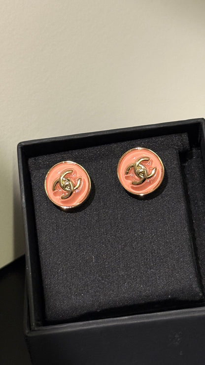 14K Gold-Plated VTG Pink Enamel Stud Earrings