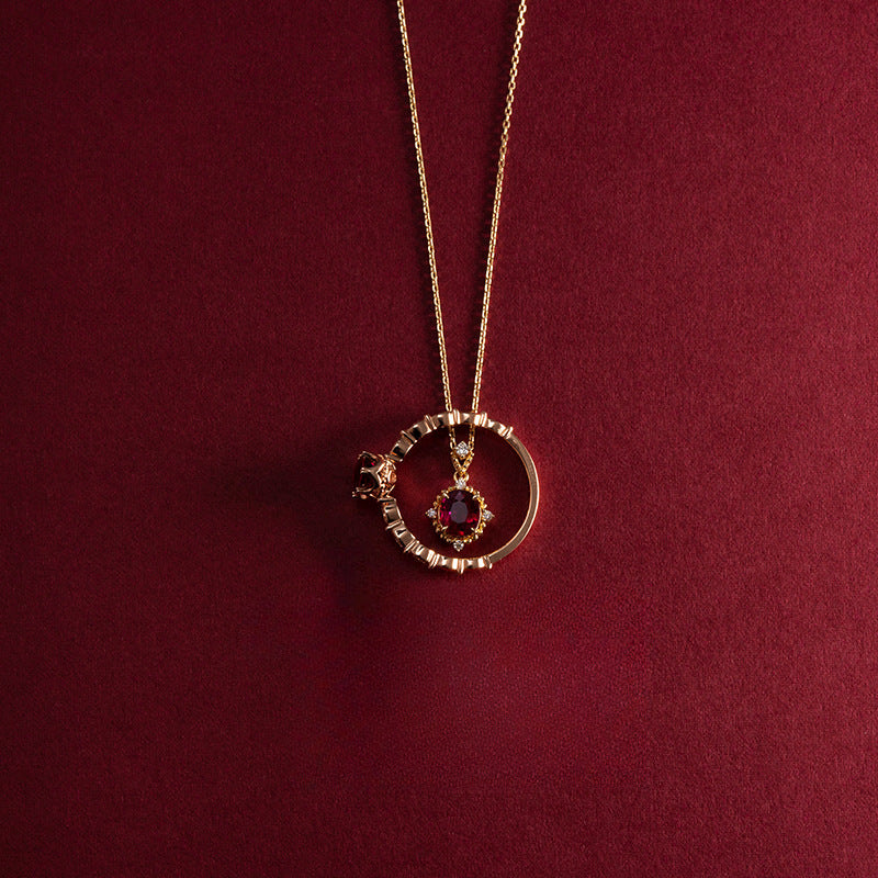 S925 Sterling Silver Plated 18K Gold Pomegranate Red Zircon Collarbone Chain