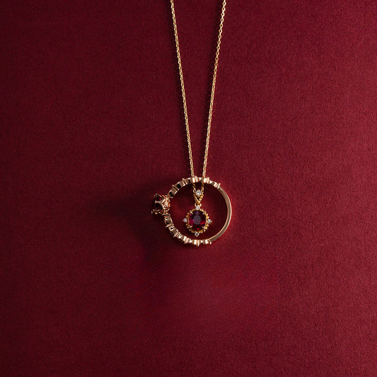 S925 Sterling Silver Plated 18K Gold Pomegranate Red Zircon Collarbone Chain