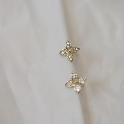 S925 Sterling Silver Plated 14K Gold Earrings Flower Micro Inlaid Zirconia Diamond Niche Design Earrings