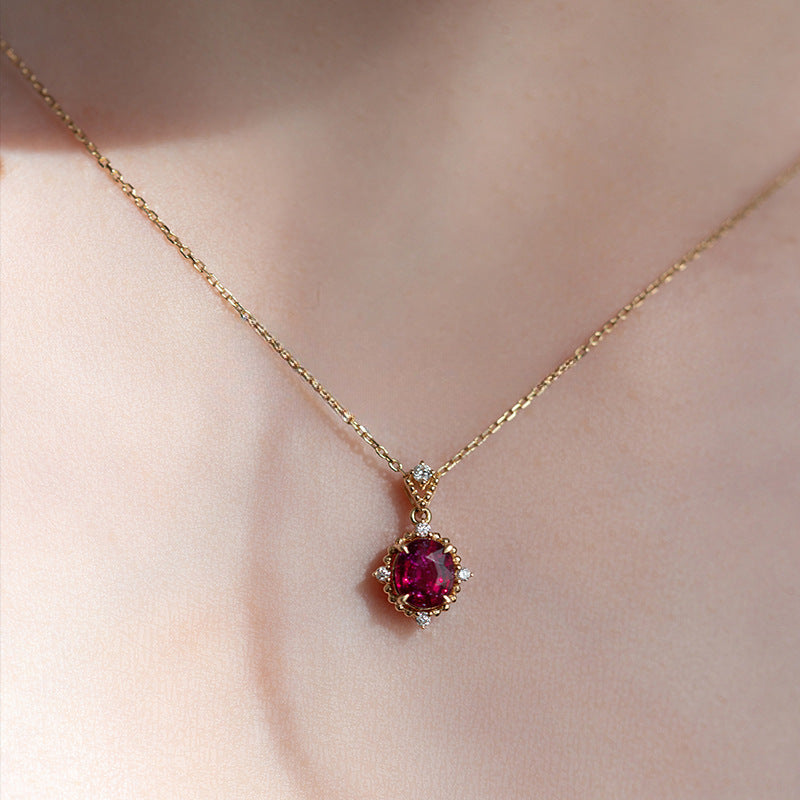 S925 Sterling Silver Plated 18K Gold Pomegranate Red Zircon Collarbone Chain