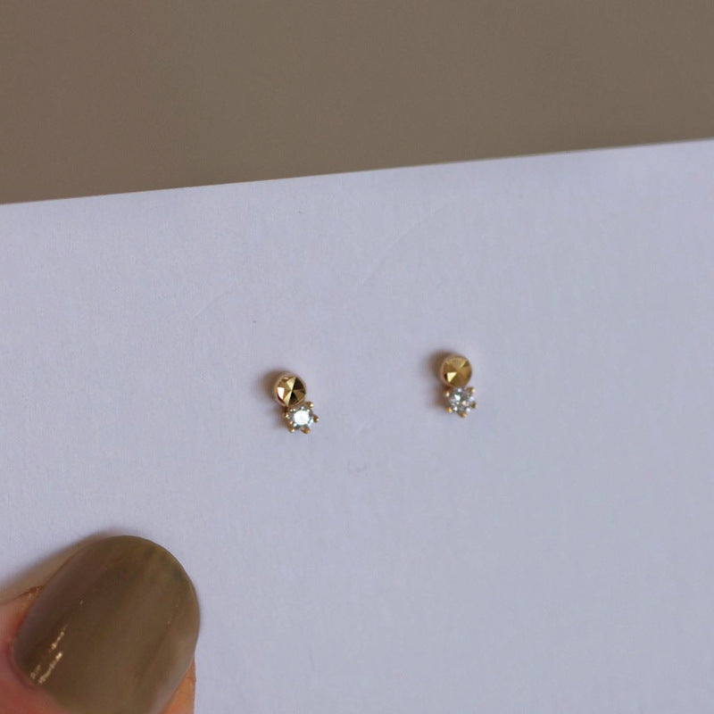 S925 Silver Plated 14K Gold Invisible Mini Faceted Zircon Stud Earrings