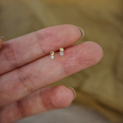 S925 Silver Plated 14K Gold Invisible Mini Faceted Zircon Stud Earrings