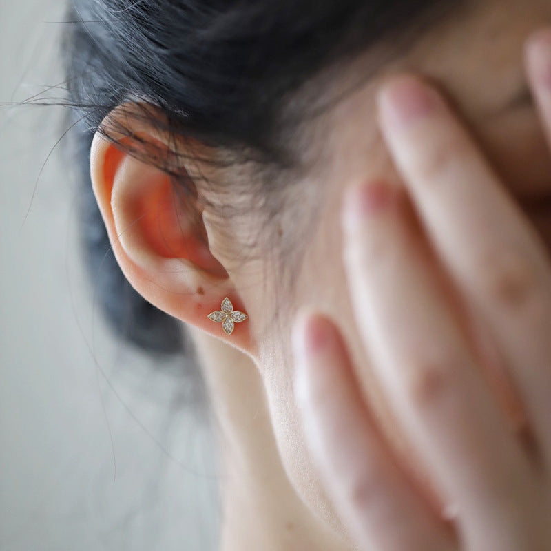 S925 Sterling Silver Plated 14K Gold Earrings Flower Micro Inlaid Zirconia Diamond Niche Design Earrings